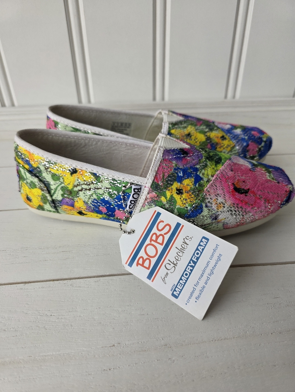 BOBS from Skechers Plush Bouquet Floral Sequins Memory Foam Slip On Girls Size 5